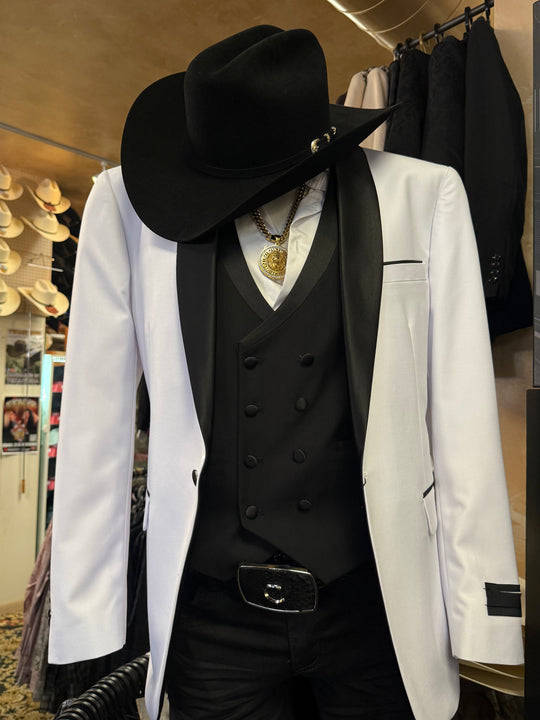 Elegant White/Black Suit - "Premium Slim Fit" 3-Piece Set"
