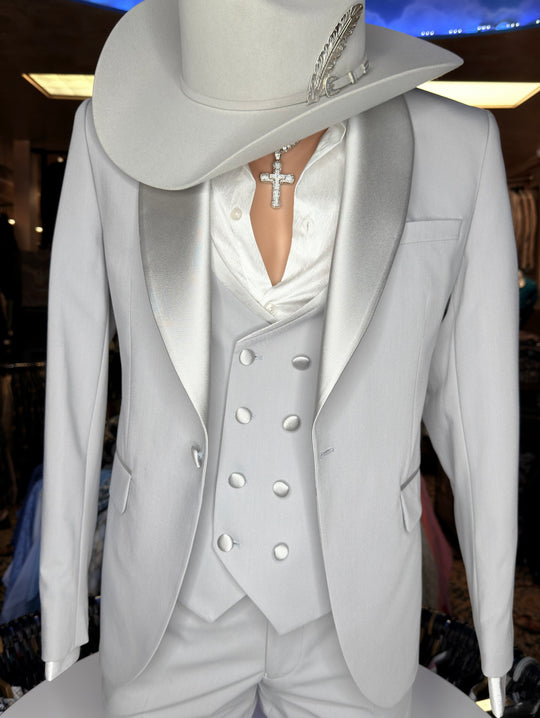 *NEW*"Sanchez Brothers" Men's Luxury Light Grey Suit – 3-Piece Set