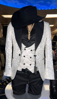 White Lace Elegant Wedding Suit For Grooms - Premium Slim Fit" 3-Piece Set