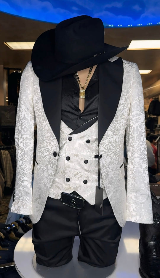 White Lace Elegant Wedding Suit For Grooms - Premium Slim Fit" 3-Piece Set