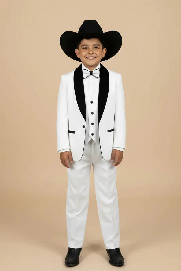 White/Black boy’s luxury 4 piece suit