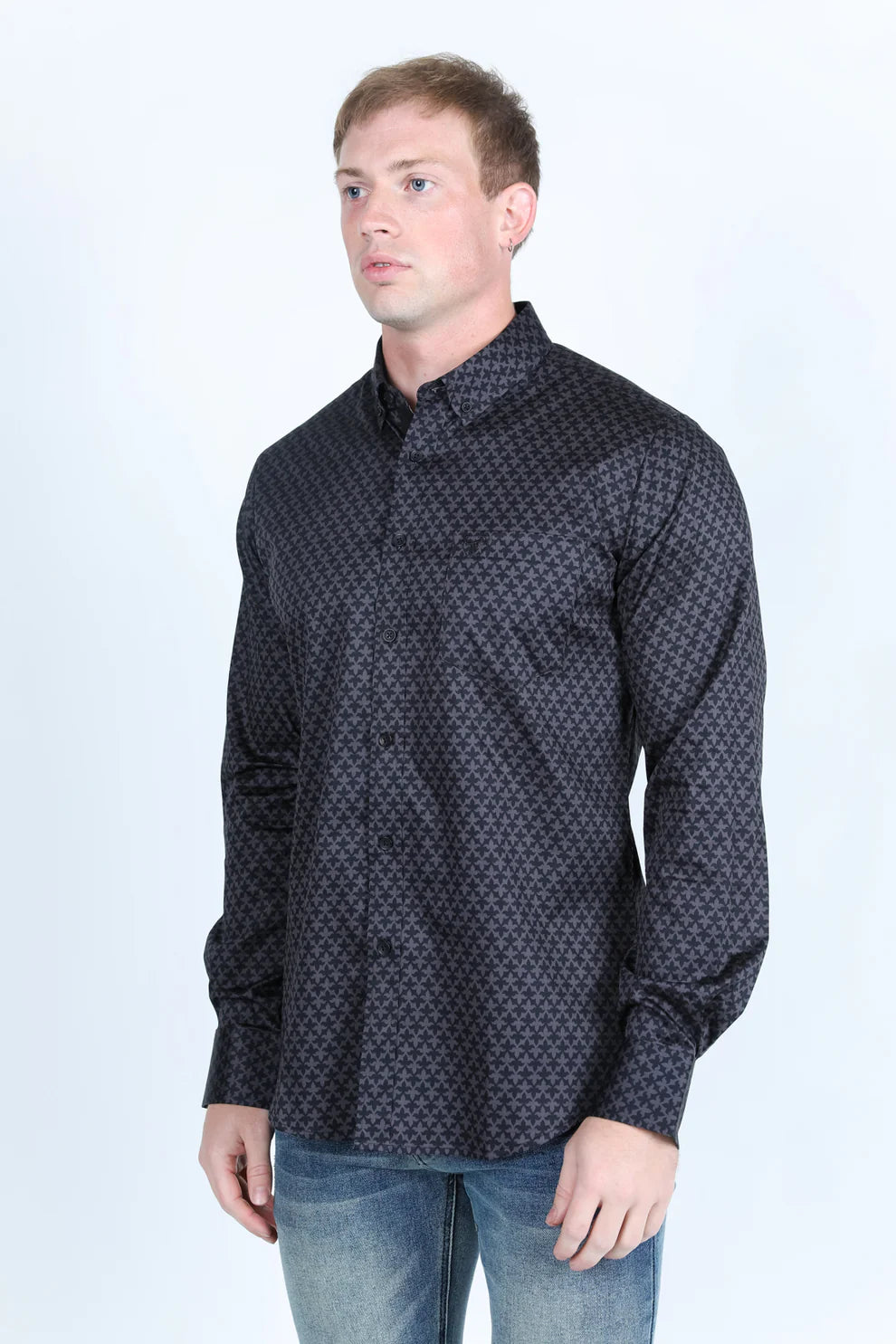 Mens Satin Cotton/Spandex Modern Fit Long Sleeve Shirt - Black