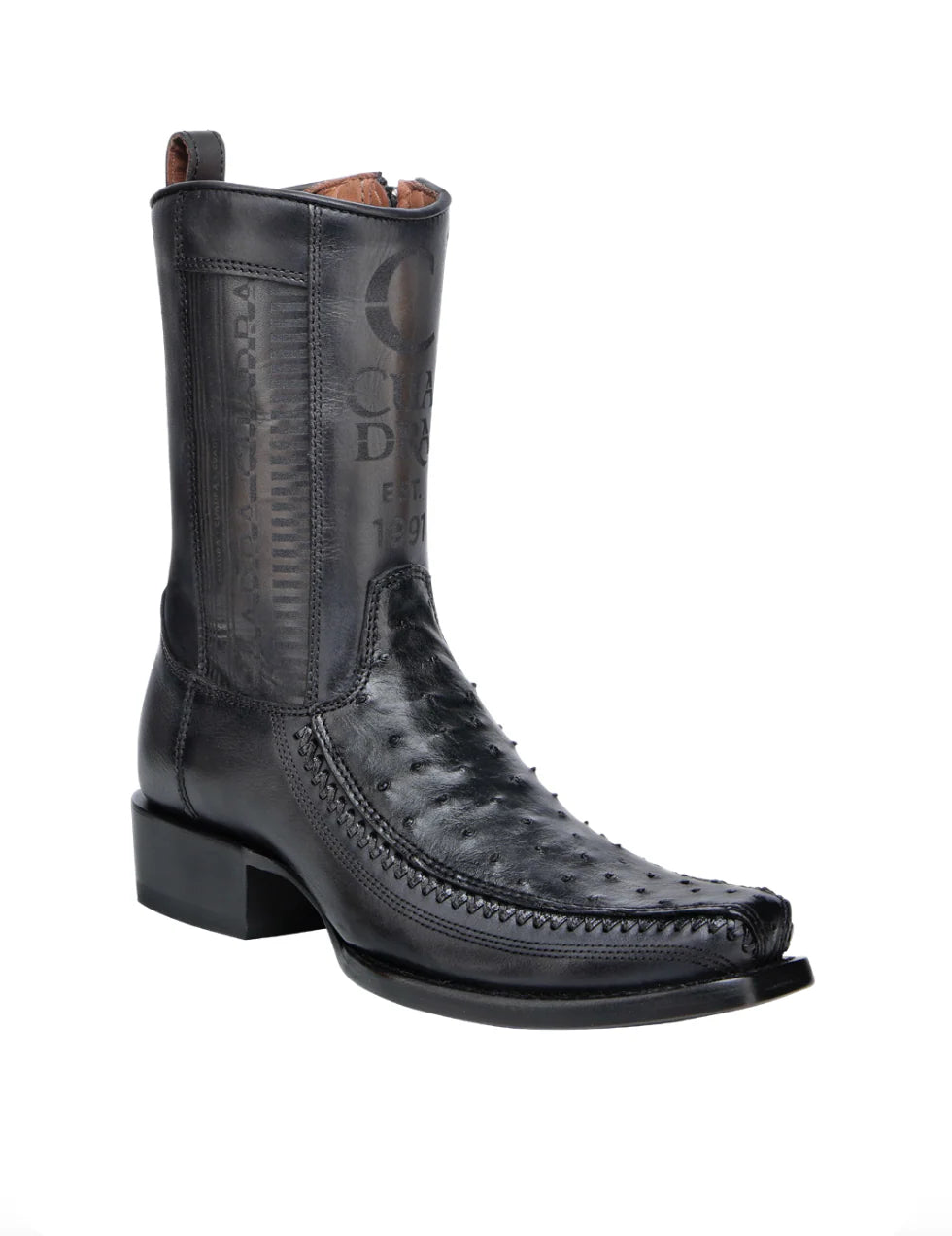 Cuadra CU802 MN Black Ostrich Laser & Woven Narrow Square Toe