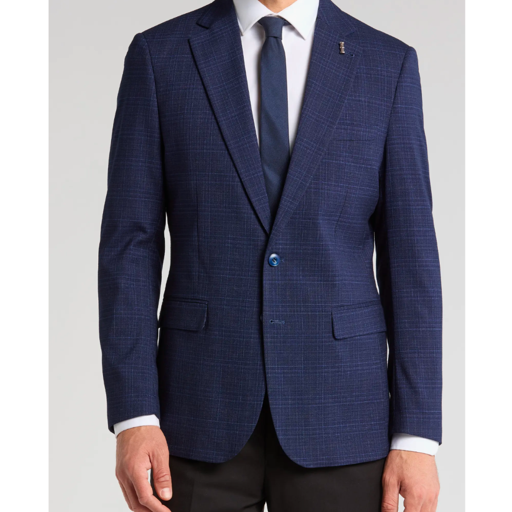Blazer azul marino ajustado con cuadros escoceses para hombre