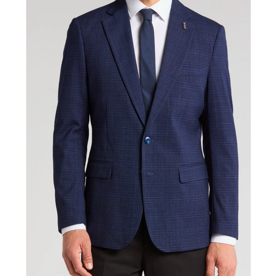 Men's Navy Slim Fit Grid Plaid Blazer