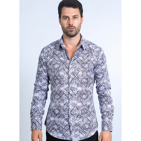 Mens Modern Fit Stretch Foil Fashion White Shirt