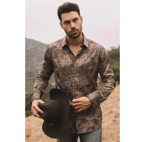 Mens Modern Fit Stretch Fashion Brown Shirt