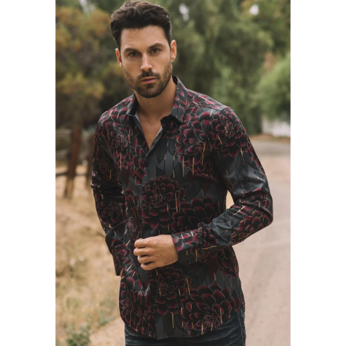 Mens Modern Fit Stretch Fashion Black Shirt