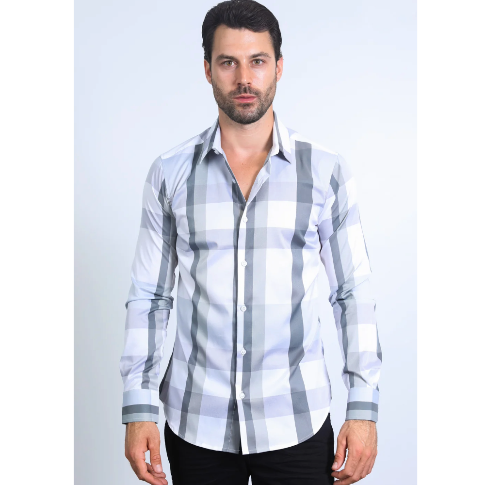 Mens Checkered White Long Sleeve Shirts
