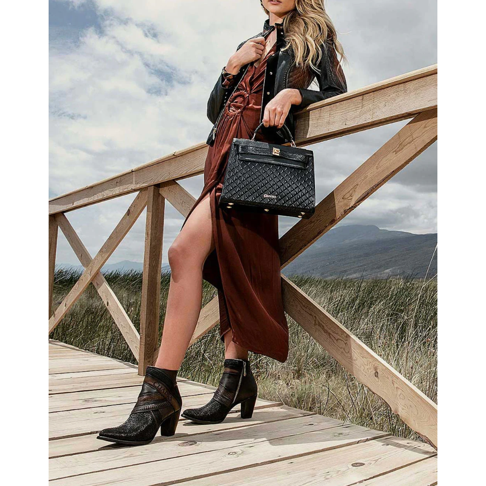 Cuadra Stingray Ankle Black Exotic Bootie