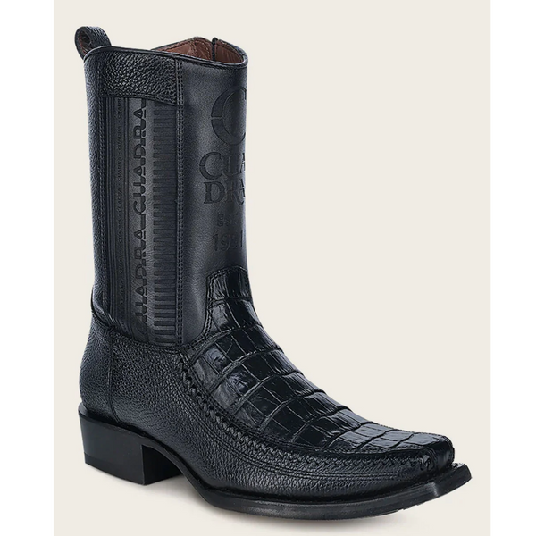 Chadmore Collection Black Leather Men\'s Boots, 15D Cuadra: Men Plunge Black Phython & Embroidery Narrow Square  main image 4