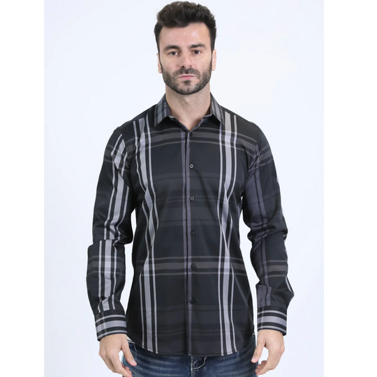 Mens Checkered Long Sleeve Black/Grey Shirt