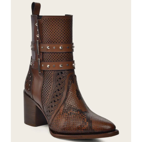 Botín Cuadra de piel de pitón color miel