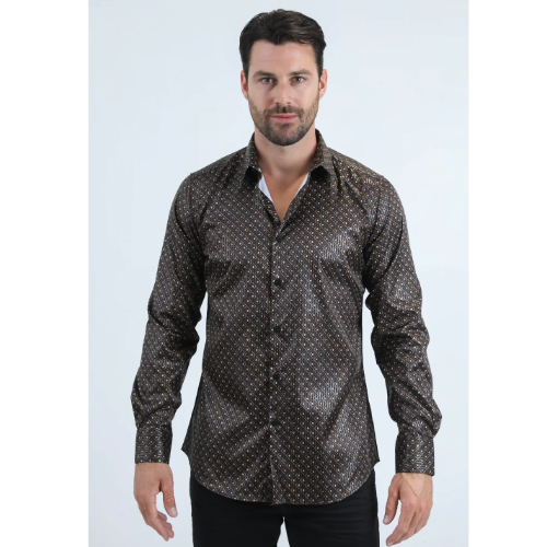 Men's Modern Fit Fashion Black and Brown Shirt