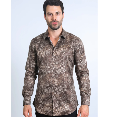 Mens Modern Fit Stretch Fashion Brown Shirt