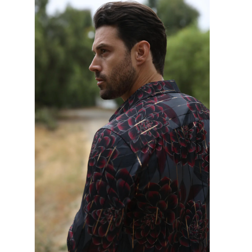 Mens Modern Fit Stretch Fashion Black Shirt