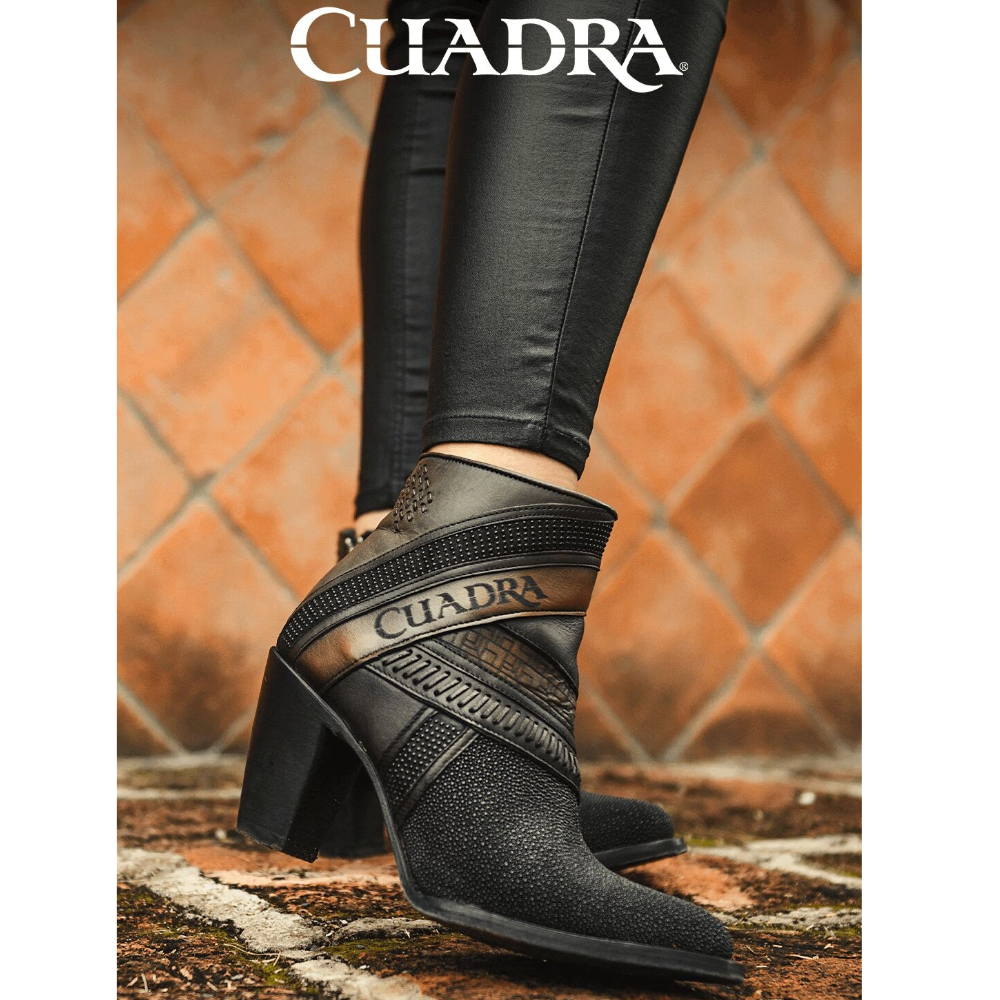 Cuadra Stingray Ankle Black Exotic Bootie