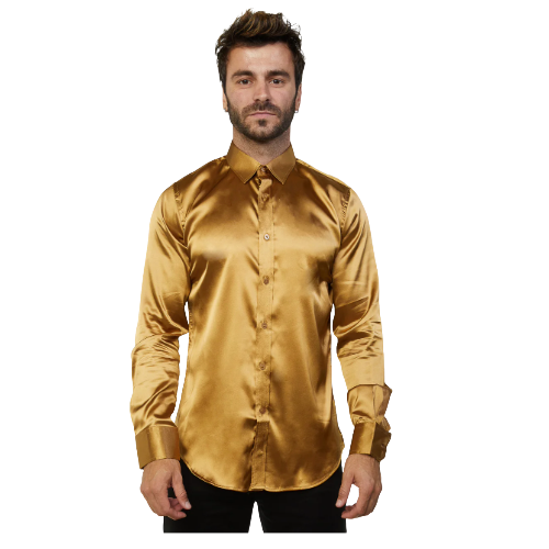 Men's Satin Gold Dress Shirt