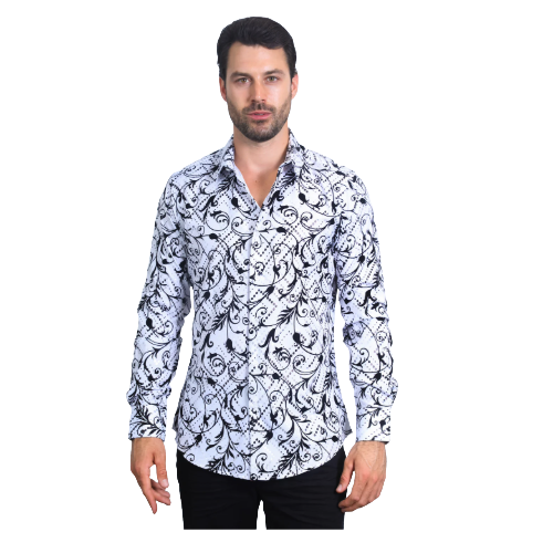 Men's Floral Flocked Modern Fit Dress Shirt Men's Floral Flocked Modern Fit Dress Shirt