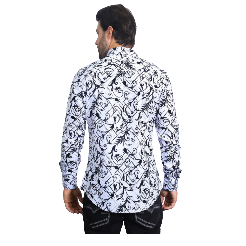 Men's Floral Flocked Modern Fit Dress Shirt