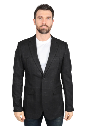 Men's Western Sport Coat with Elbow Patch - Dark Charcoal