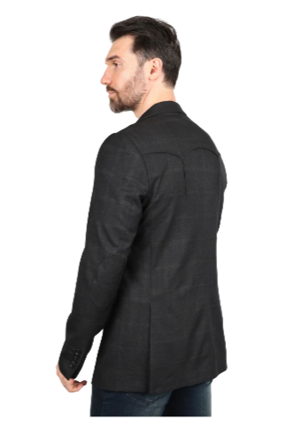 Men's Western Sport Coat with Elbow Patch - Dark Charcoal