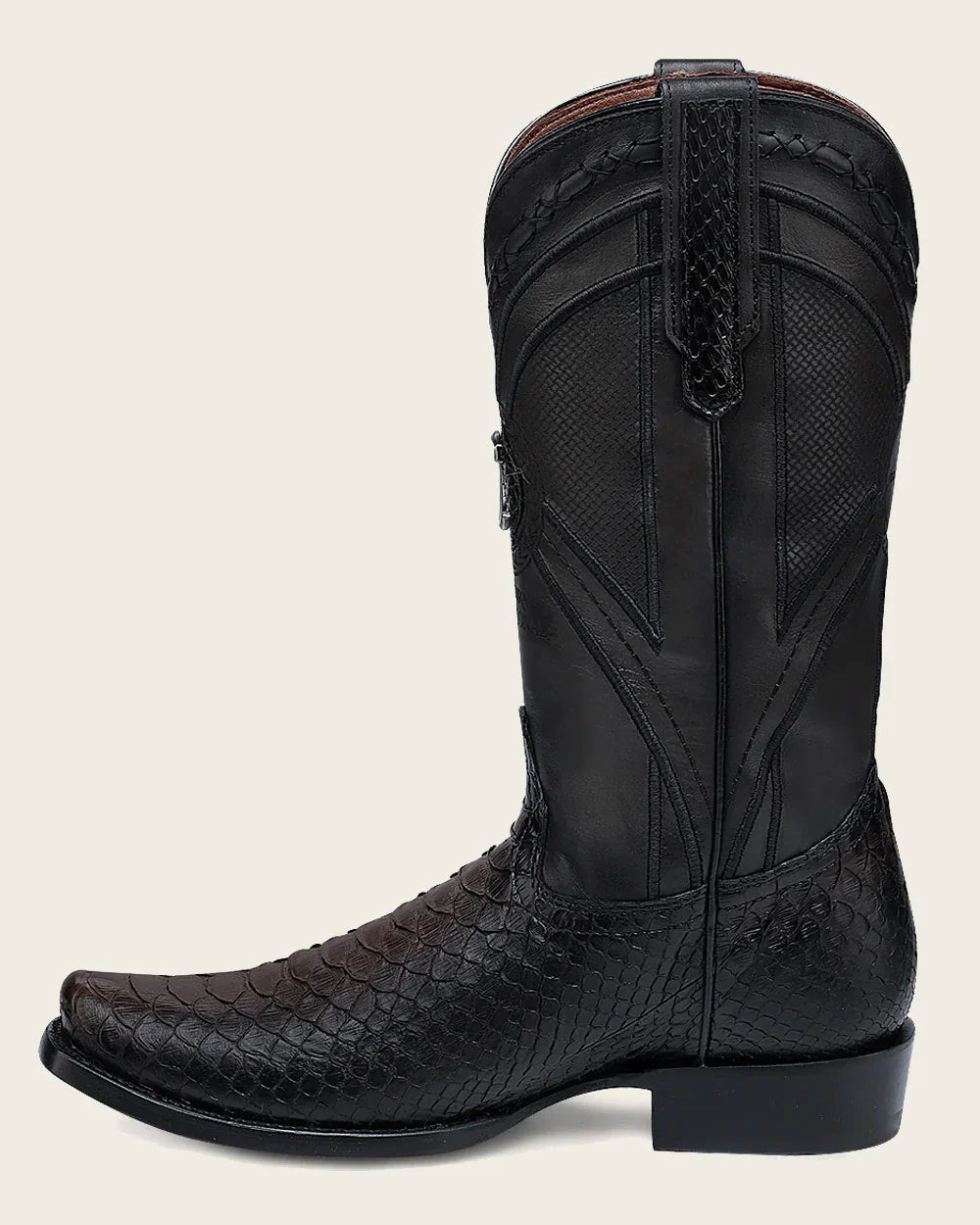 Western Dark Brown Cowboy Boots in Genuine Python & Bovine Leather