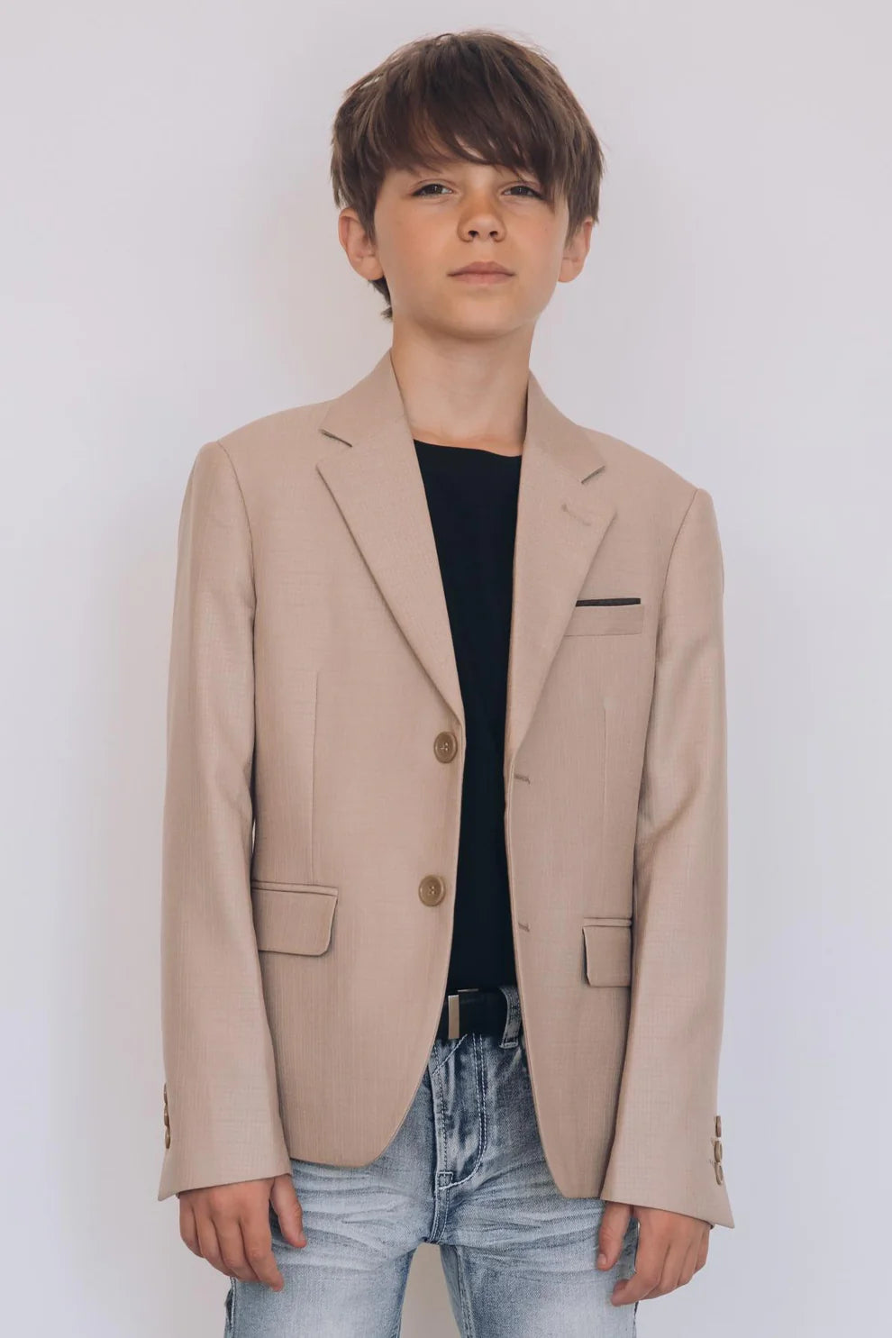 Boy's Modern Fit Stretch Occasion Beige Blazer