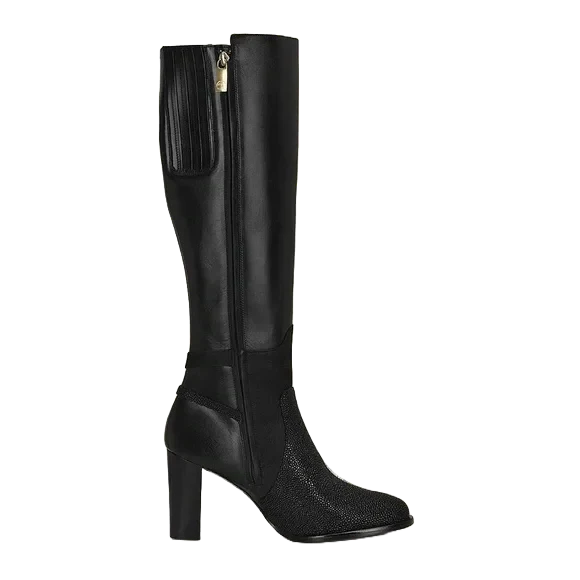 Cuadra Ladies Tall Stingray Leather Black Heeled Boots FC754