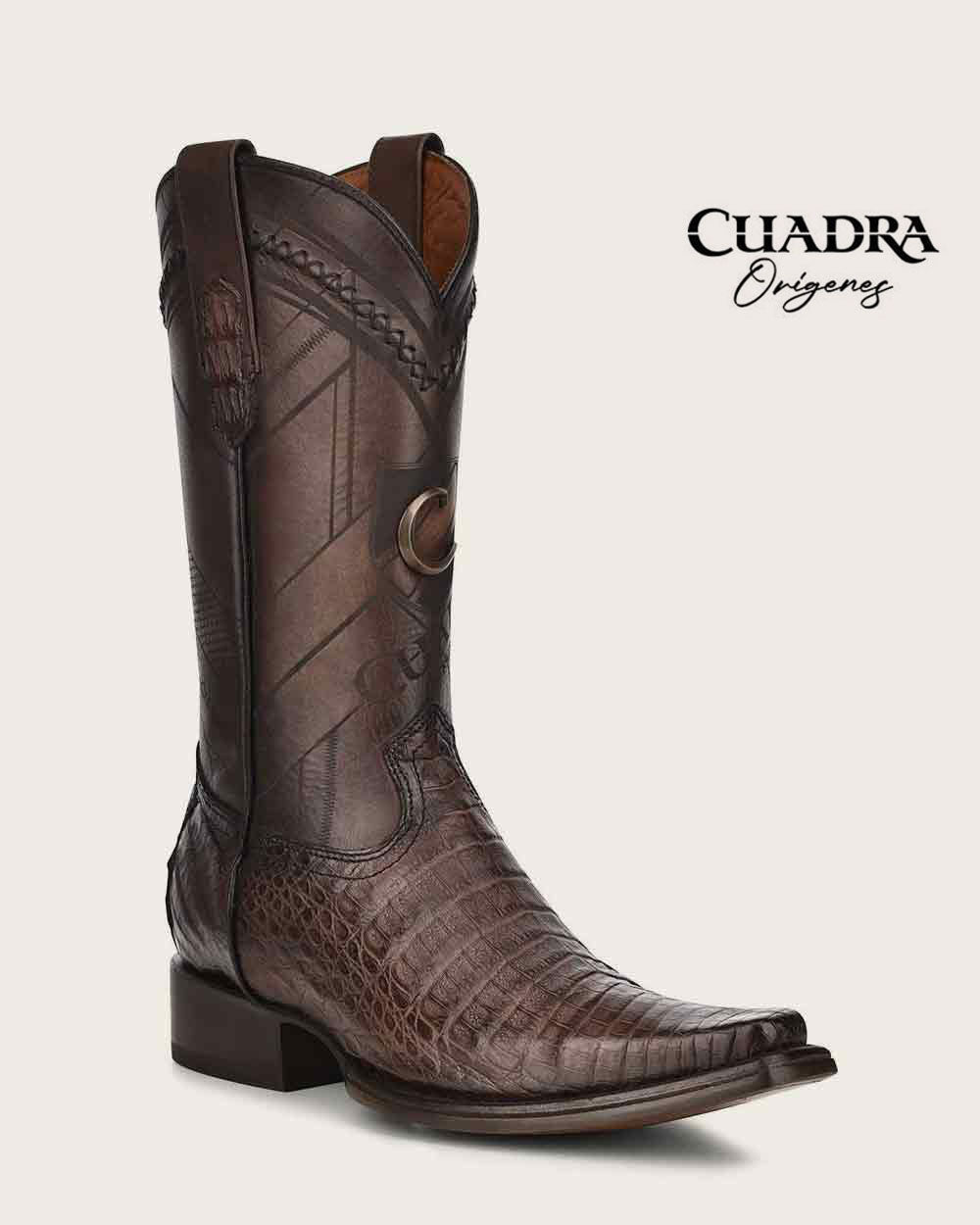 Handcrafted Dark Brown Cayman Fuscus Leather Western Boots
