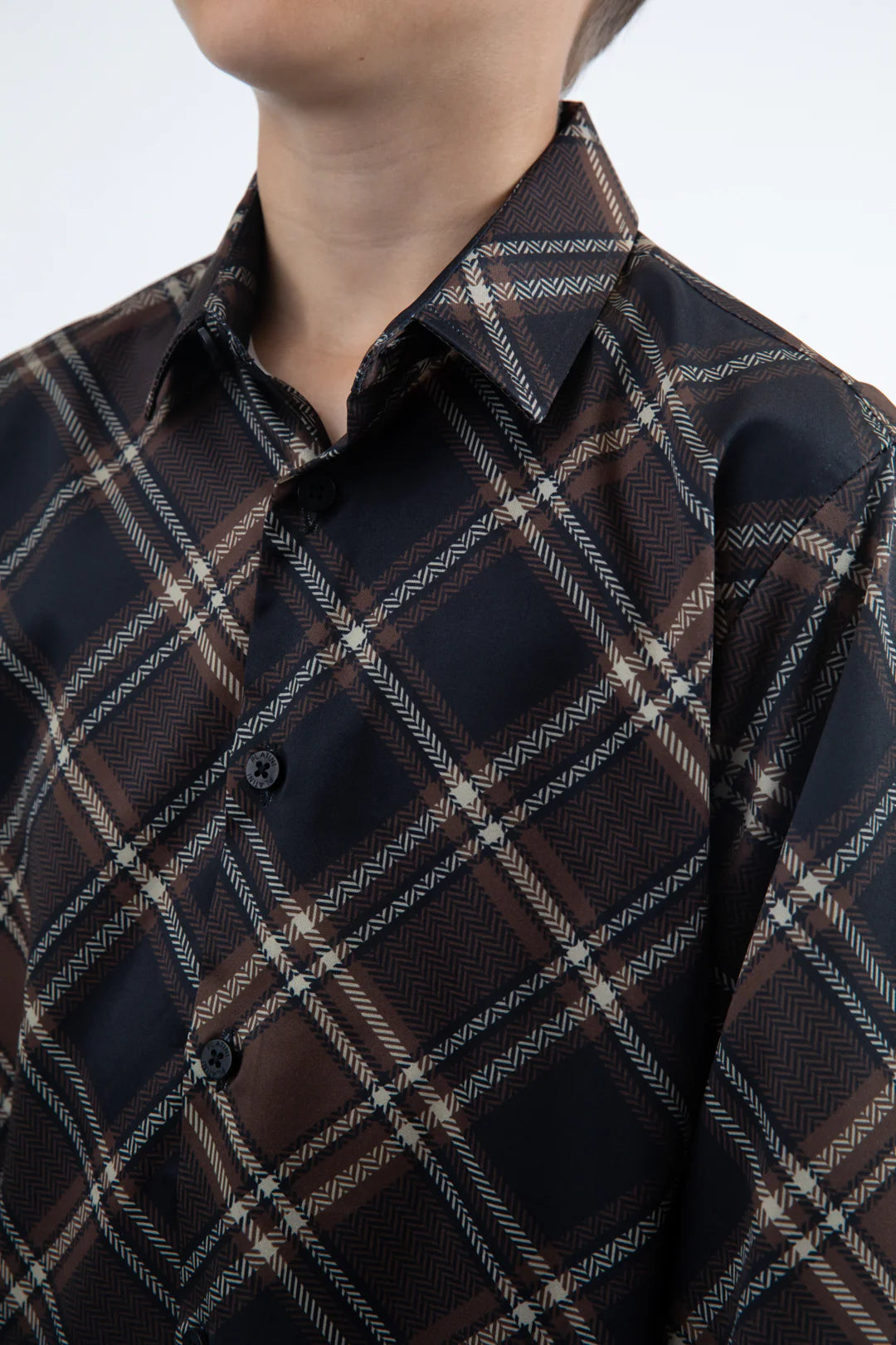 Kid's Checkered Long Sleeve Black Shirt