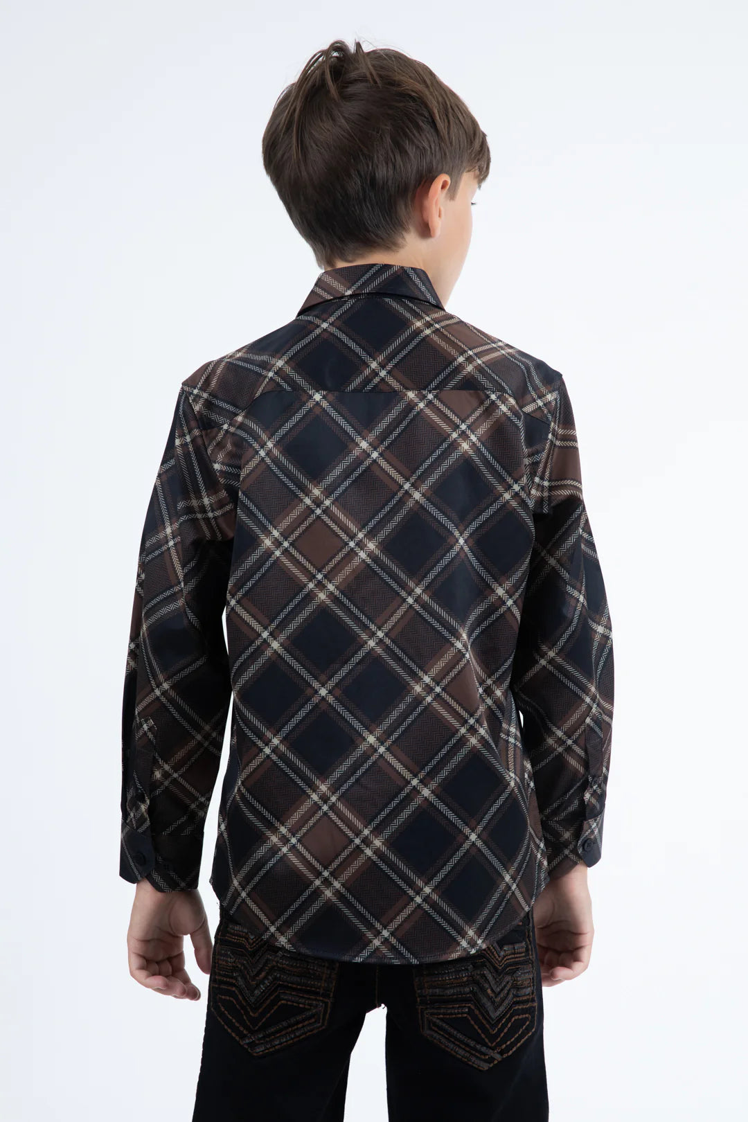 Kid's Checkered Long Sleeve Black Shirt