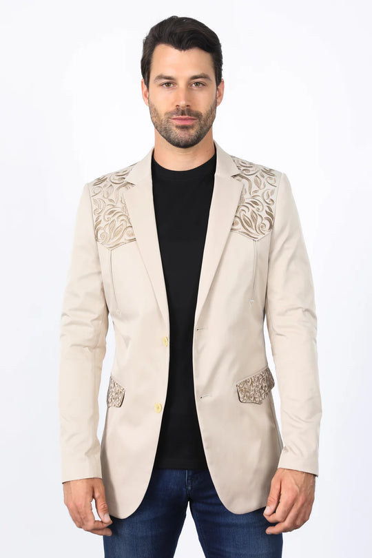 Men's Embroidery Fashion Blazer (Color - Beige)