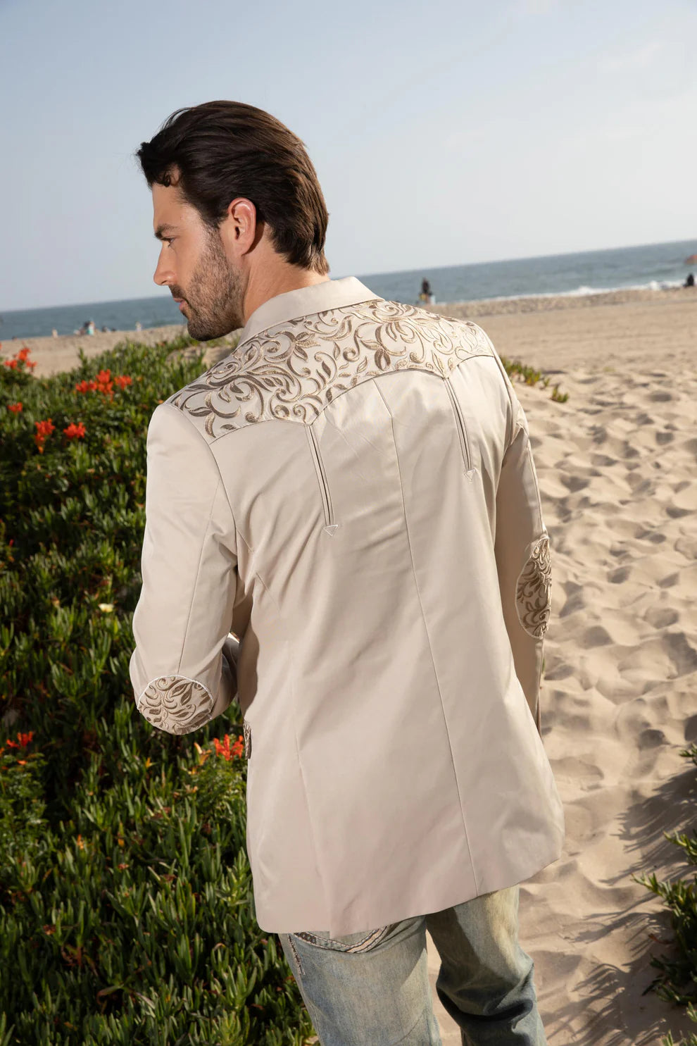 Men's Embroidery Fashion Blazer (Color - Beige)
