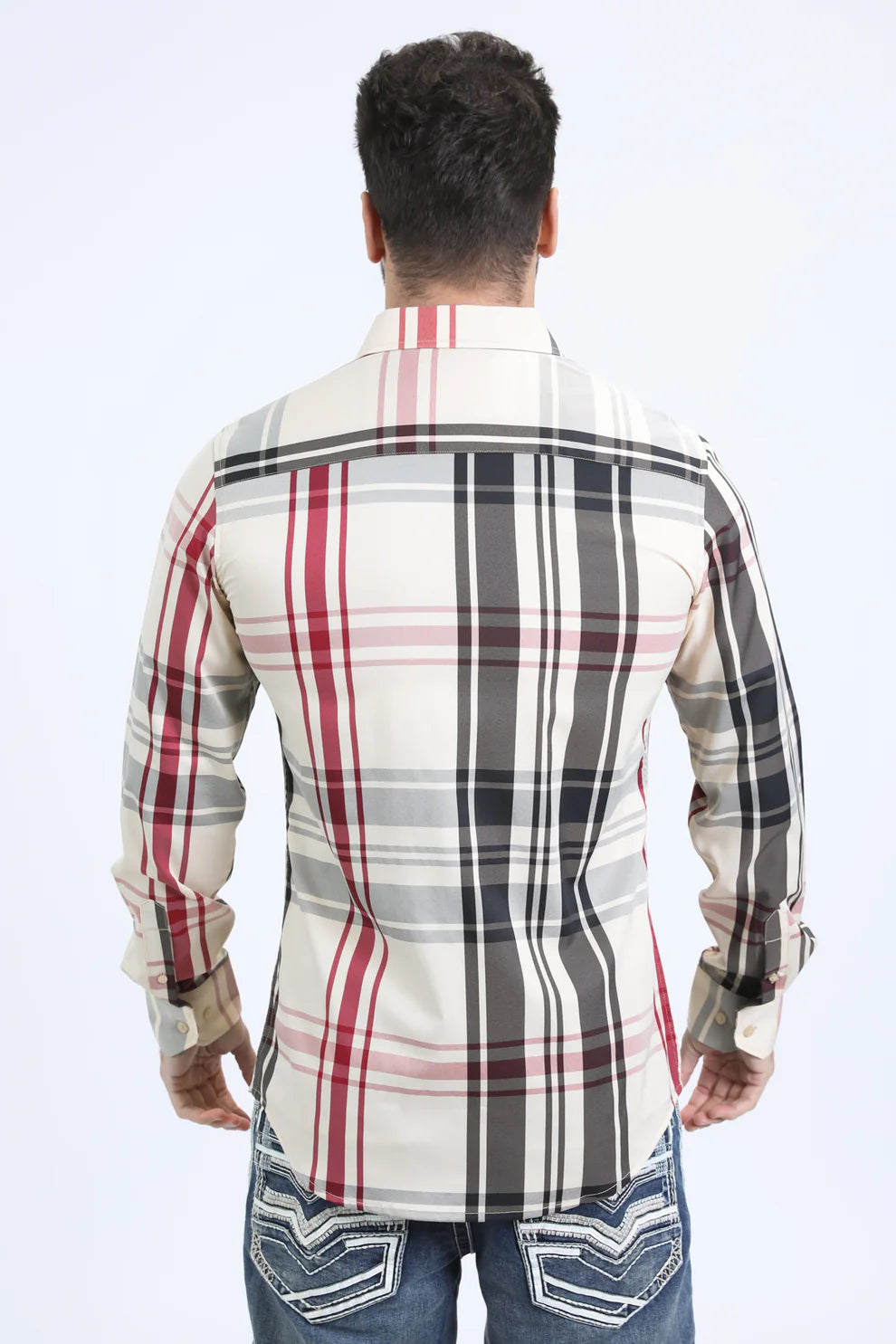 Mens Checkered Long Sleeve Beige Shirt (CHL10839)