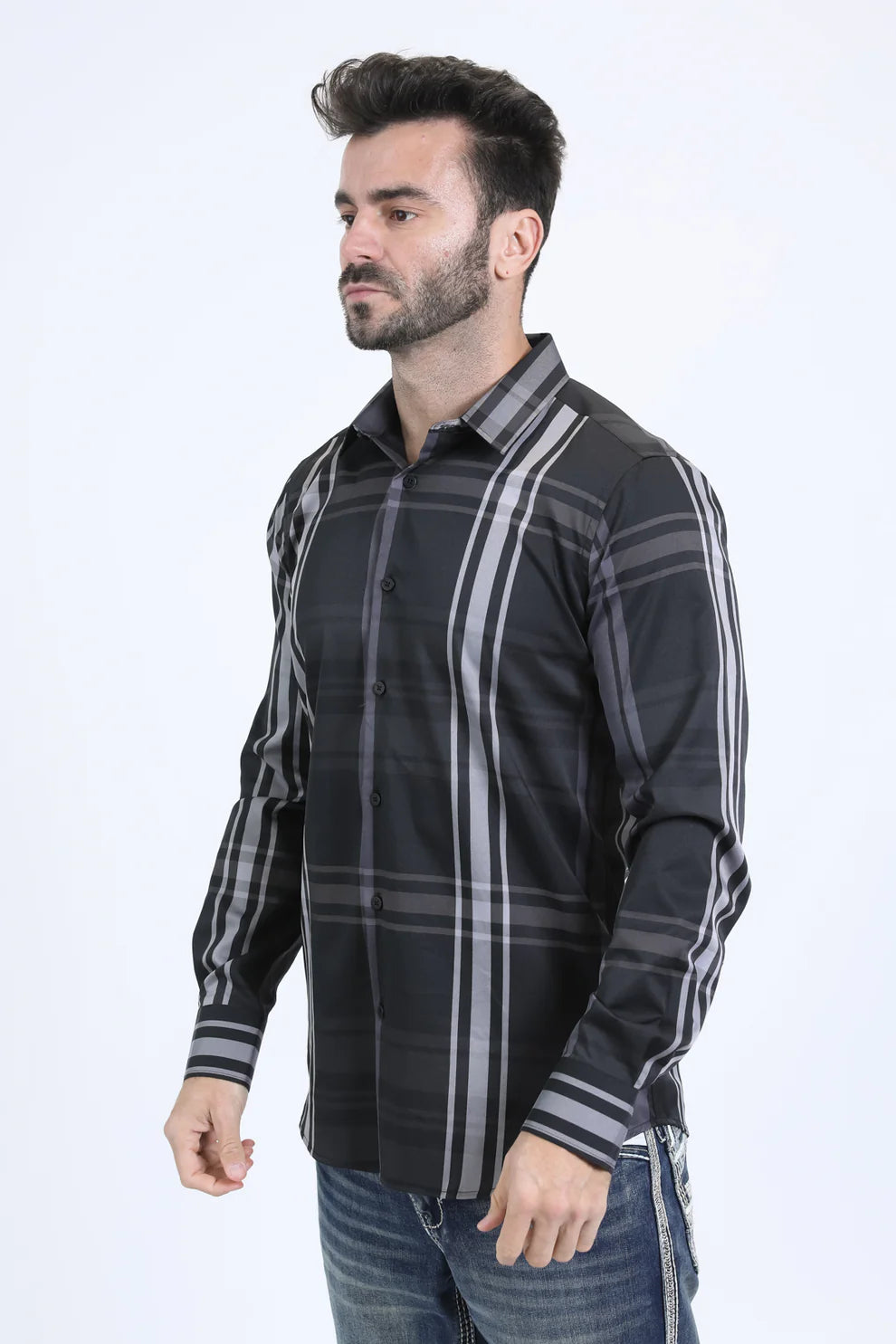 Mens Checkered Long Sleeve Black/Grey Shirt