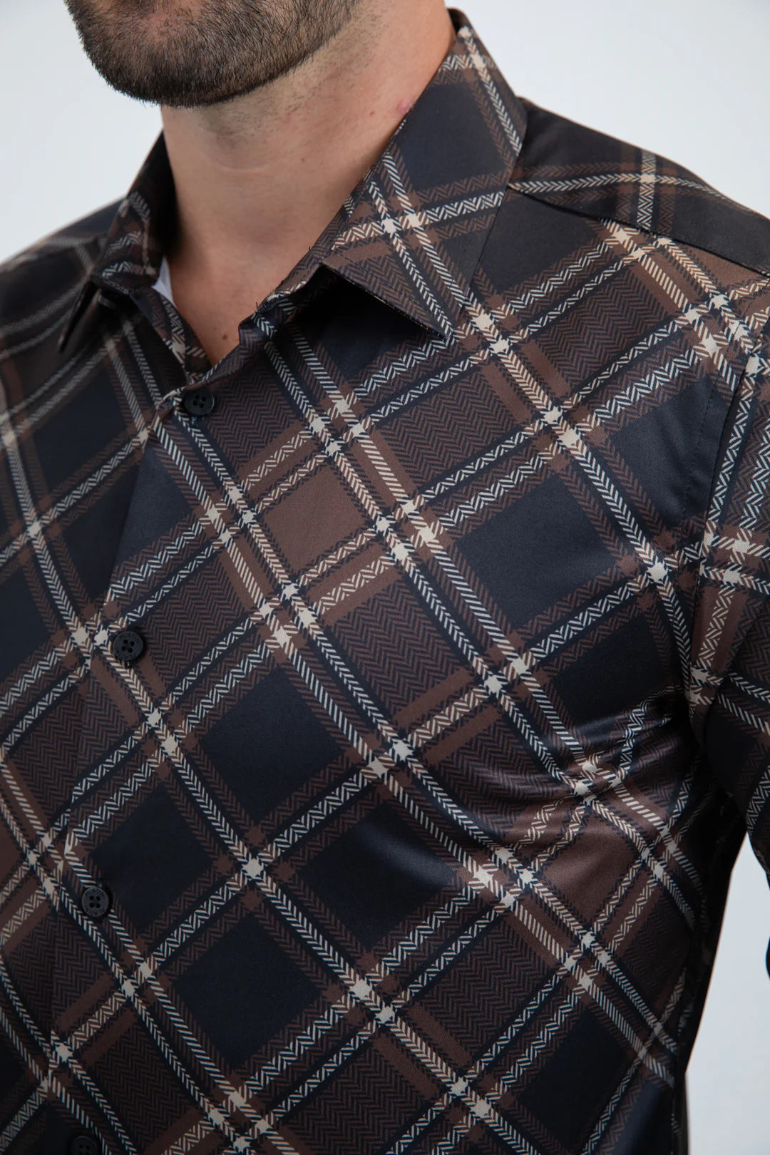 Mens Checkered Long Sleeve Black Shirt