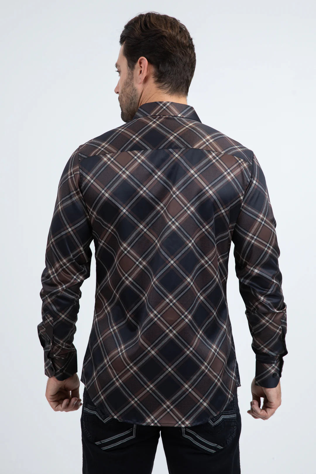 Mens Checkered Long Sleeve Black Shirt