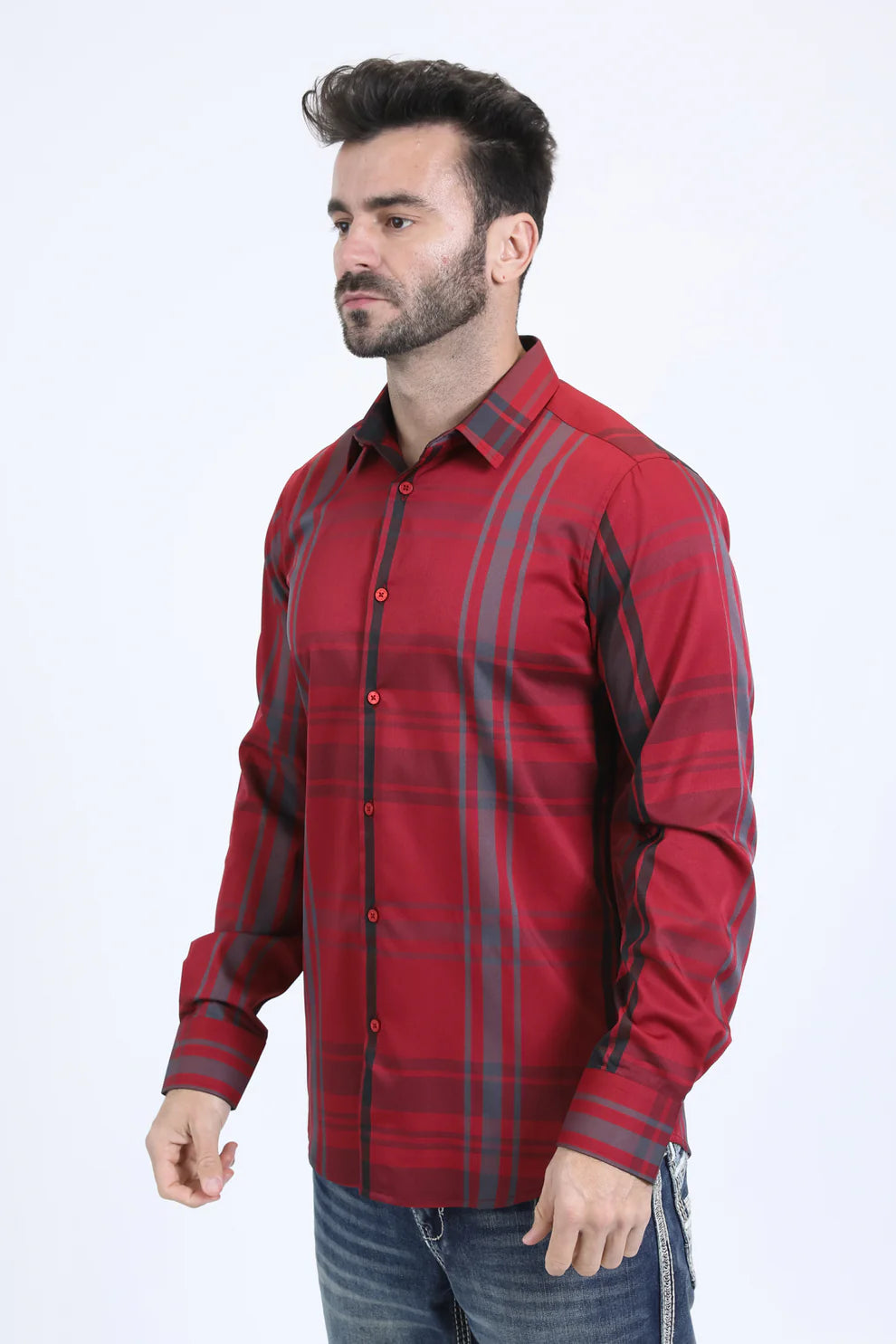 Men's Checkered Long Sleeve Red Shirt