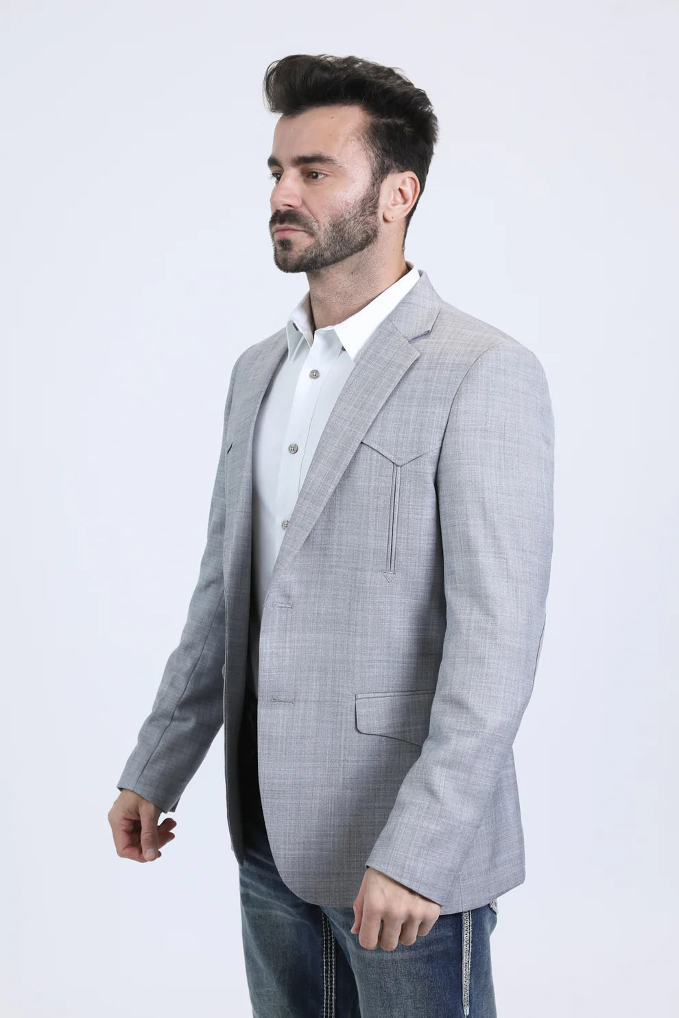 Men's Double Button Western Silver Blazer