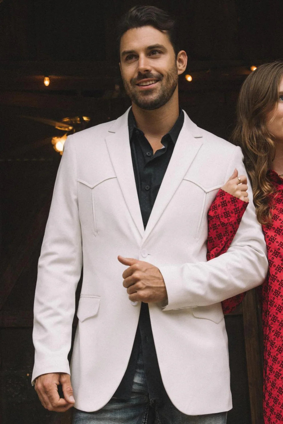 Blazer blanco estilo western con dos botones para hombre