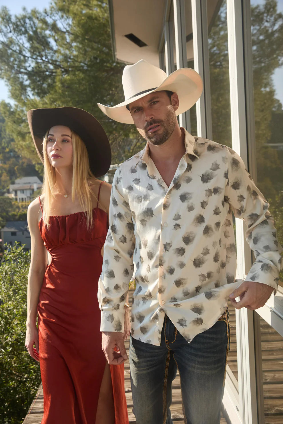 Mens Jacquard Fabric Print Modern Fit Long Sleeve White Shirt