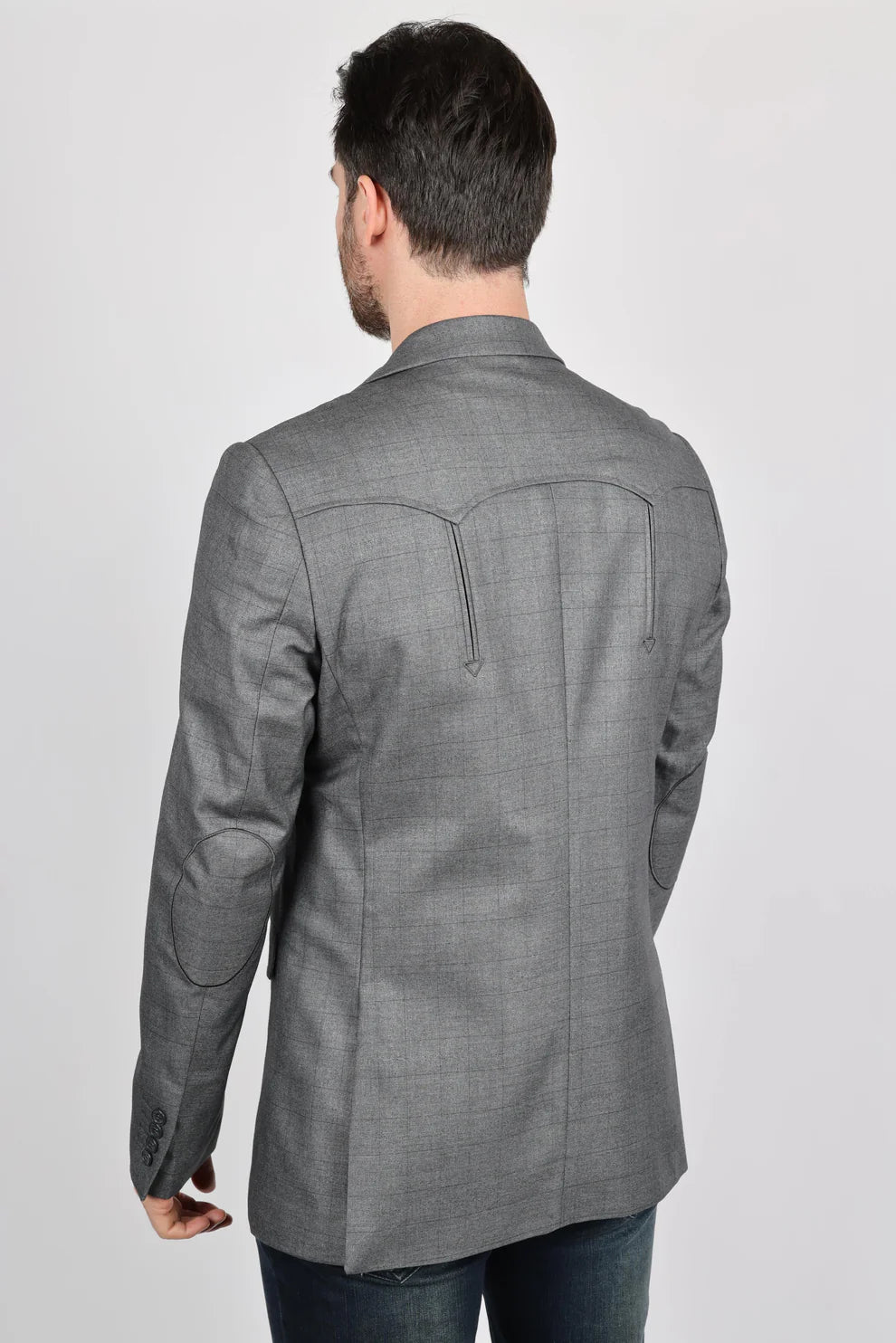 Chaqueta deportiva estilo western para hombre con coderas (gris claro)