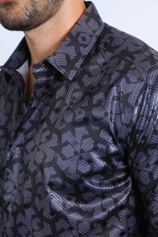 Mens Modern Fit Stretch Fashion Black Shirt