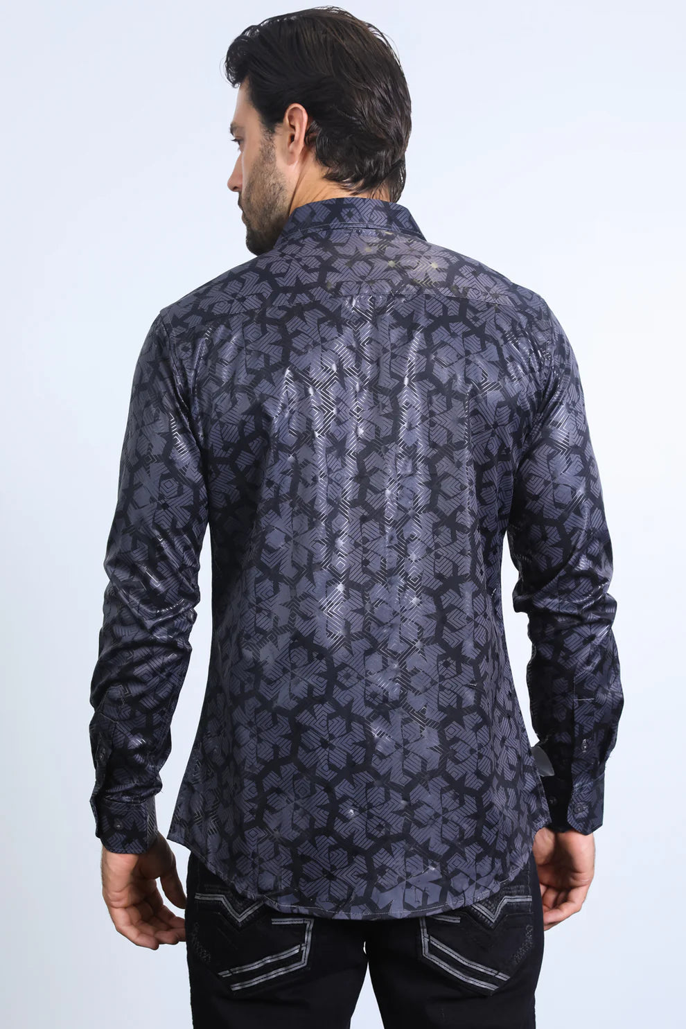 Mens Modern Fit Stretch Fashion Black Shirt