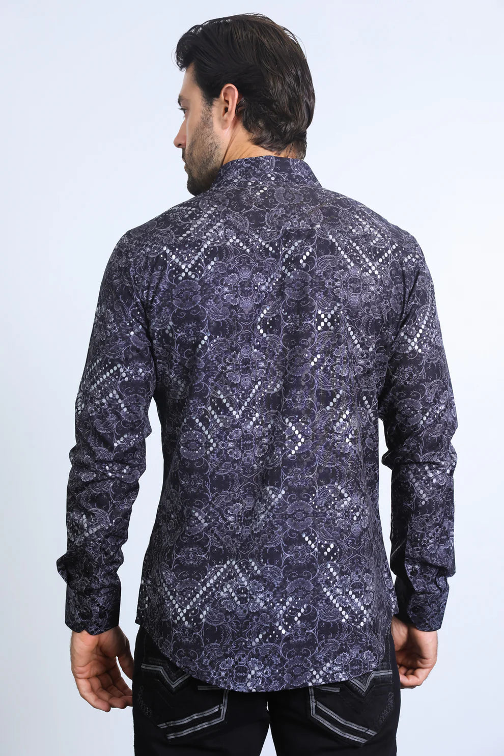 Mens Modern Fit Stretch Fashion Black Shirt