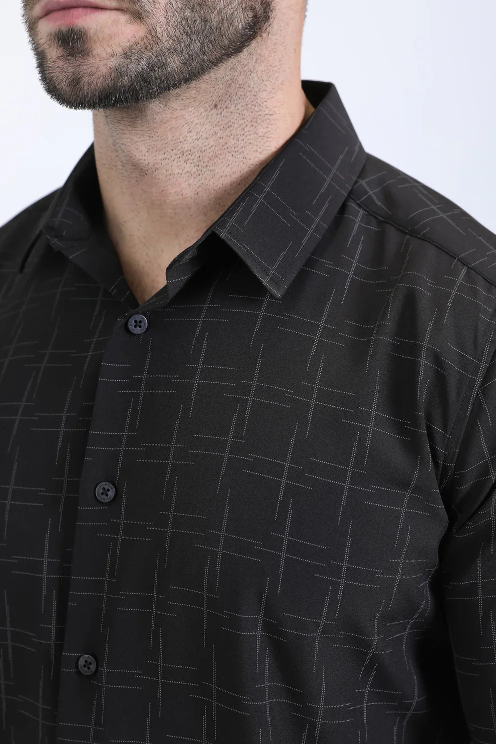 Mens Modern Fit Stretch Fashion Black Shirt (FPL10729)