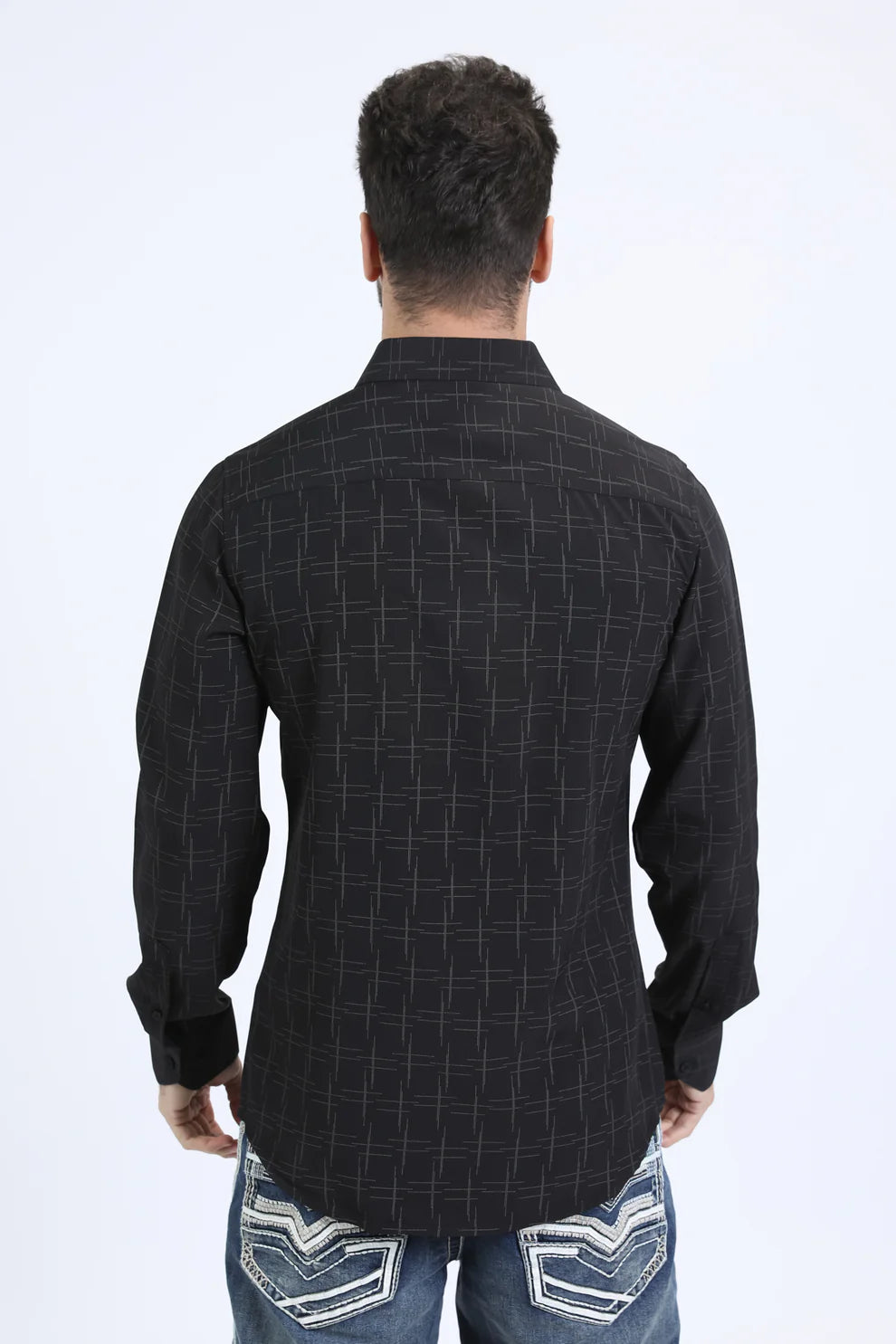 Mens Modern Fit Stretch Fashion Black Shirt (FPL10729)