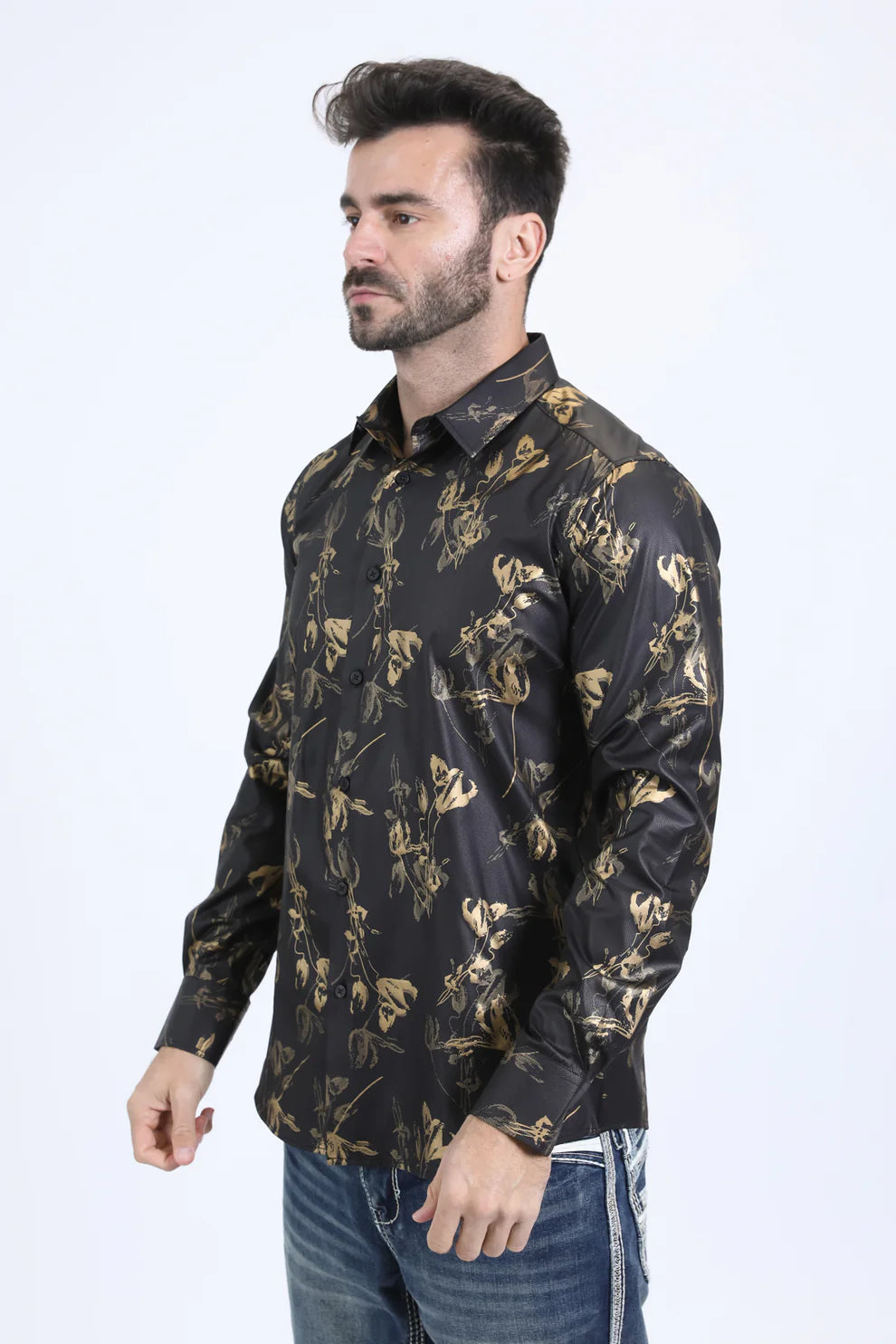Mens Modern Fit Stretch  Fashion Black Shirt (FLP10733)