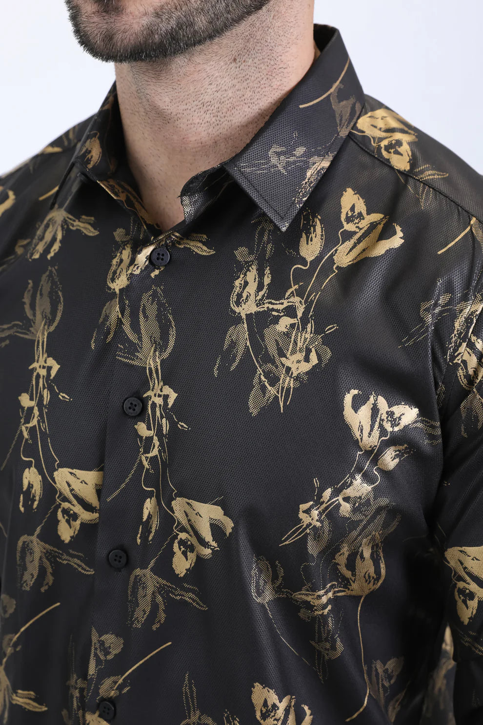 Mens Modern Fit Stretch  Fashion Black Shirt (FLP10733)